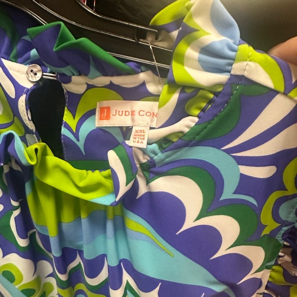 NWT Jude Connally
Shari Stretch Knit Mod Paisley Iris Print Ruffle Trim Dress - Picture 9 of 9